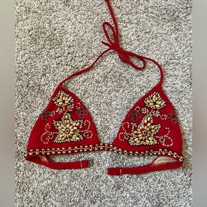 VS Red Beaded Bikini Top - M